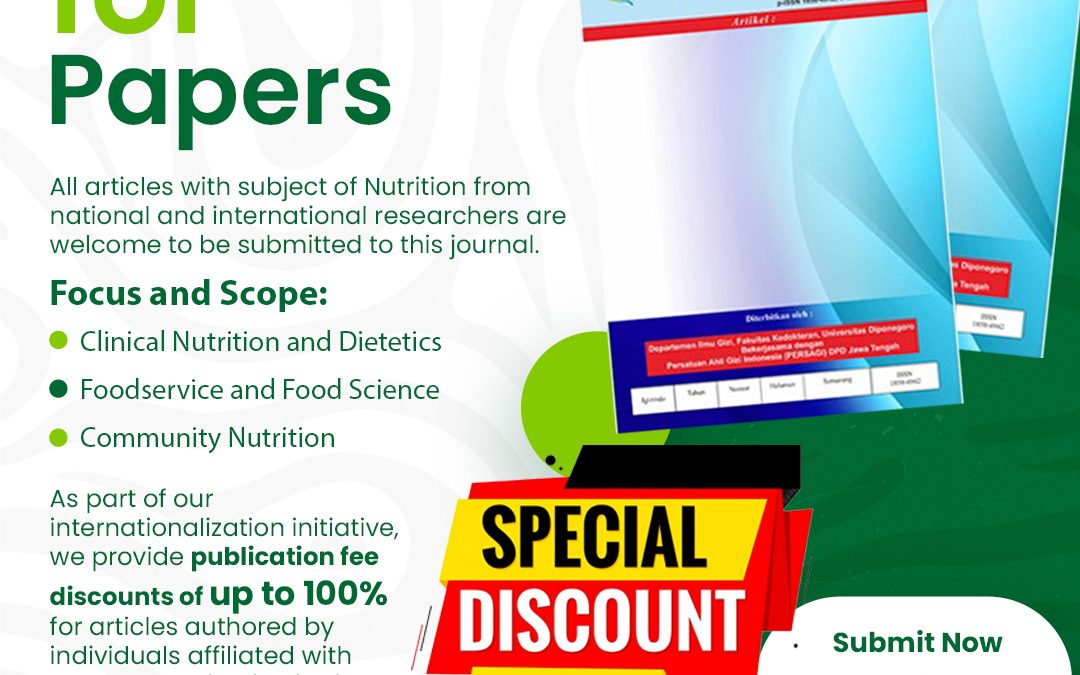 Jurnal Gizi Indonesia Buka Call for Papers dengan Diskon Publikasi hingga 100% bagi Penulis Internasional